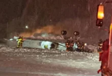 First responders at the scene of the Bangor plane crash during a snowstorm.