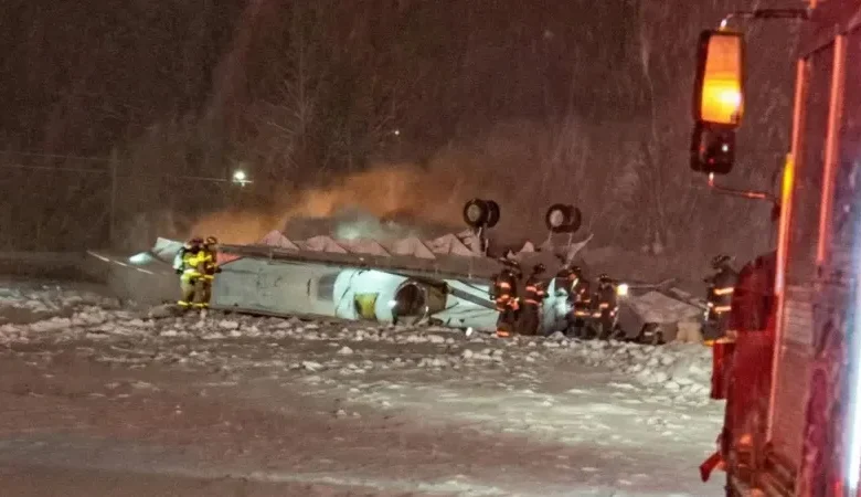 First responders at the scene of the Bangor plane crash during a snowstorm.