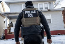 Federal agents executing an operation linked to ICE warrantless home entry policy.