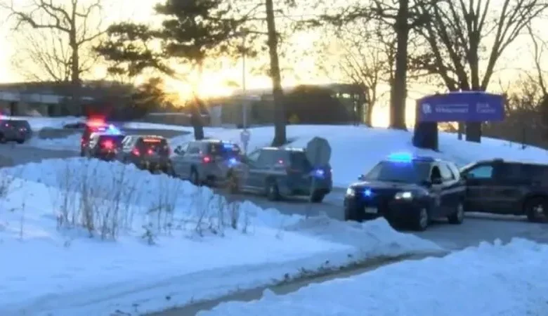 Rock County Sheriff's deputies securing the UW-Whitewater Rock County campus perimeter.