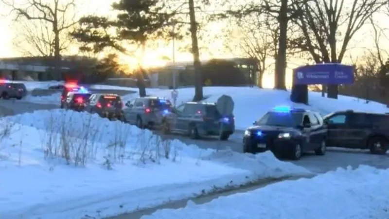 Rock County Sheriff's deputies securing the UW-Whitewater Rock County campus perimeter.