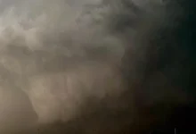 A dangerous Cleo Springs tornado moving through rural Oklahoma on March 6, 2026.