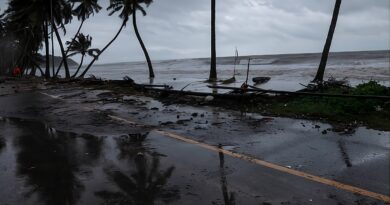 A beach in Tumon Bay, Guam, under a tsunami advisory alert.